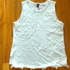 J Crew Linen Tank w/Pom Pom Trim, S